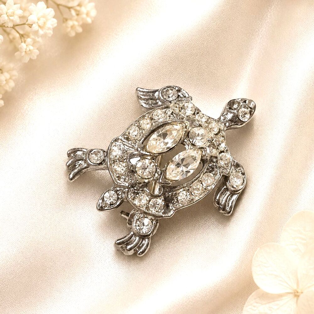 Vintage Rhinestone Turtle Scatter Pin Silver Tone Brooch
